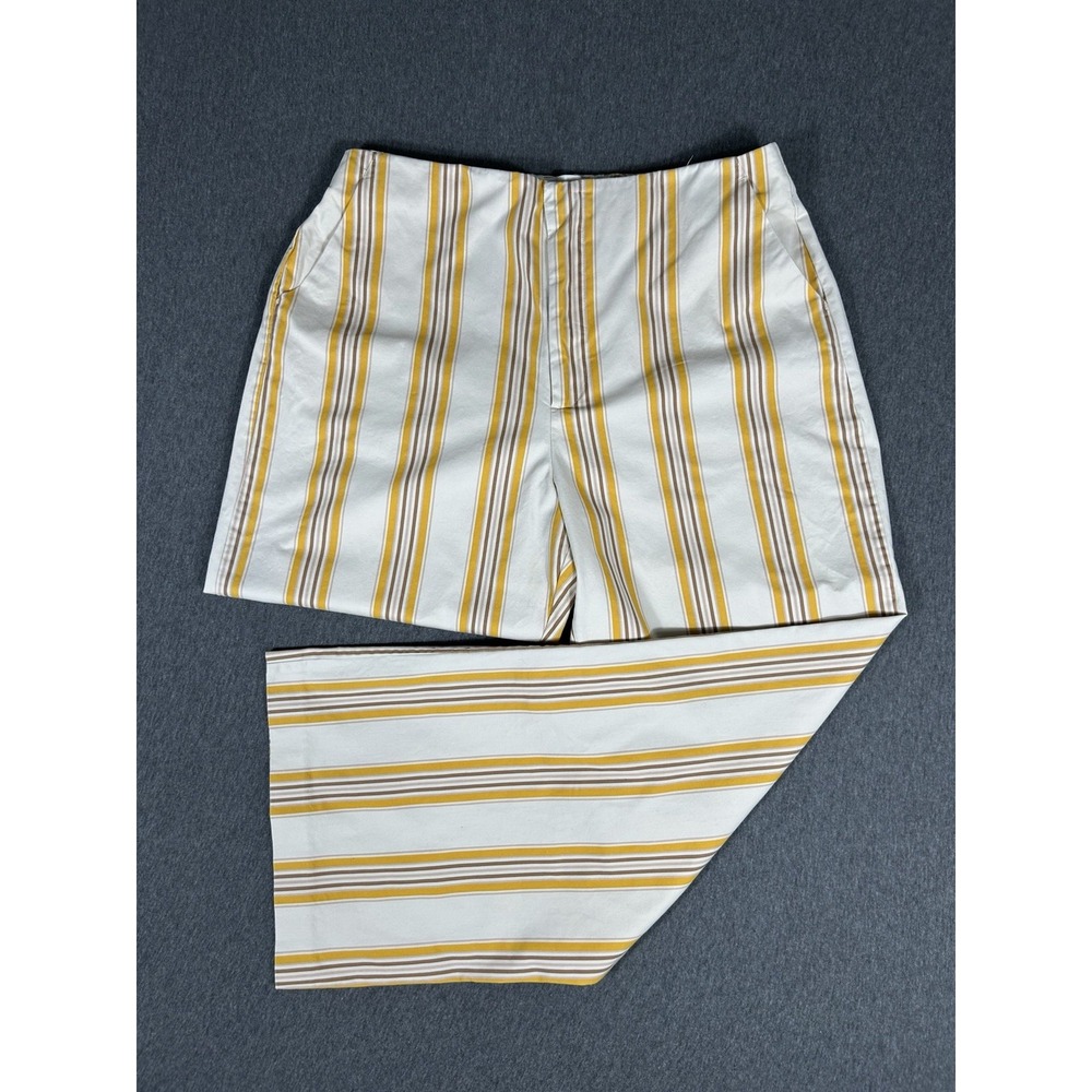 Abercrombie & Fitch Women's Striped Wide Leg Pants Size White Yellow Cotton L